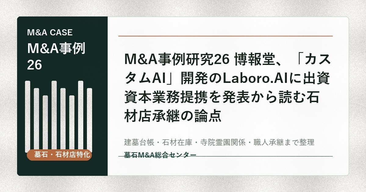 M&A事例研究26 博報堂、「カスタムAI」開発のLaboro.AIに出資資本業務提携を発表から読む石材店承継の論点