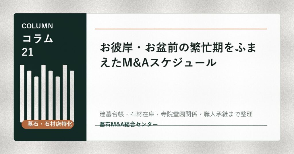 お彼岸・お盆前の繁忙期をふまえたM&Aスケジュール